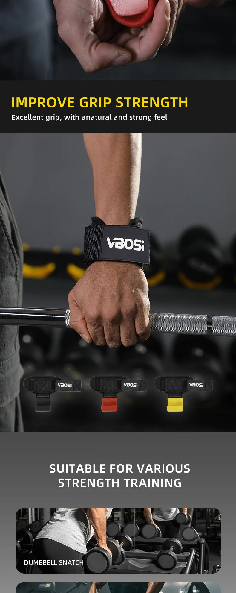 VBOSi Heavy Duty Weightlifting Hooks Wrist Strap Grips Neoprene Padded Steel for Deadlifts Pull-ups Gym Training
