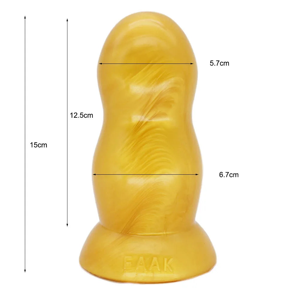 FAAK Gold Large Long Anal Plug With Suction Cup Fantasy Animal Dildos Butt Plug Sex Toys For Women Men Masturbator