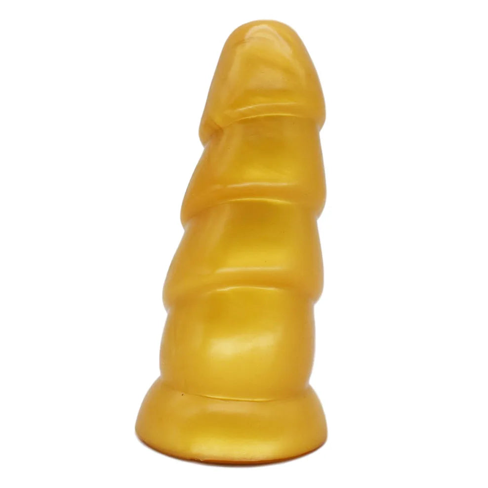 FAAK Gold Large Long Anal Plug With Suction Cup Fantasy Animal Dildos Butt Plug Sex Toys For Women Men Masturbator
