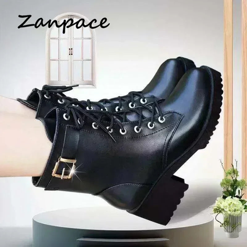 2025 Winter Leather Women Winter Boots Thick Wool Warm Women High-heeled Genuine Boot High-quality Female Snow Boots Women Shoes