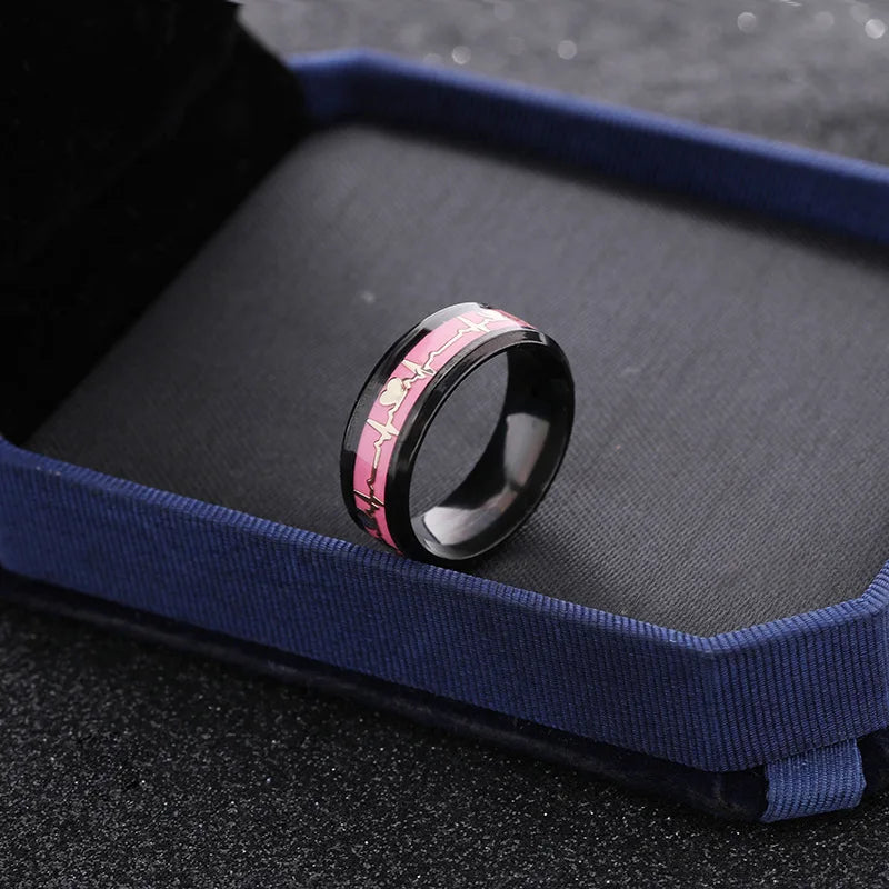 Fashion Love Heart Glow Rings ECG Luminous Titanium Steel Teenager Heartbeat Fluorescence Couple Rings for Boys Girls Gifts