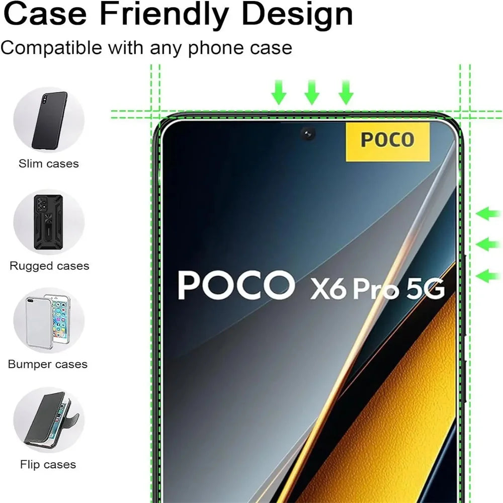 4PCS Tempered Glass For POCO X6 X7 X5 X4 X3 F7 F6 F5 GT Pro Screen Protectors For POCO M6 M5 M3 Pro 5G C65 C40 Protective Glass