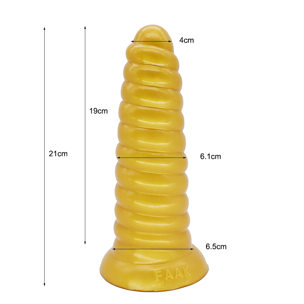 FAAK Gold Large Long Anal Plug With Suction Cup Fantasy Animal Dildos Butt Plug Sex Toys For Women Men Masturbator