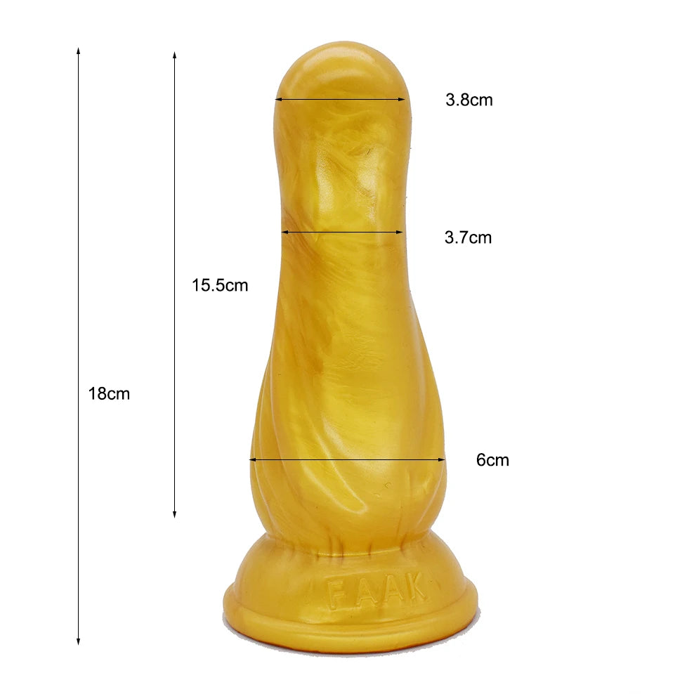 FAAK Gold Large Long Anal Plug With Suction Cup Fantasy Animal Dildos Butt Plug Sex Toys For Women Men Masturbator