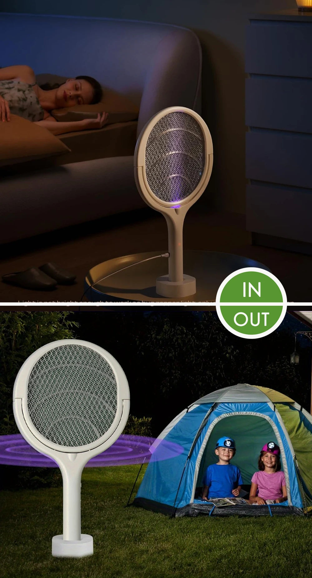 6 in 1 Retractable Mosquito Killer Swatter Racket Electric Fly Trap Bug Lamp Bat for Home House Zapper Insect Extendable Handle
