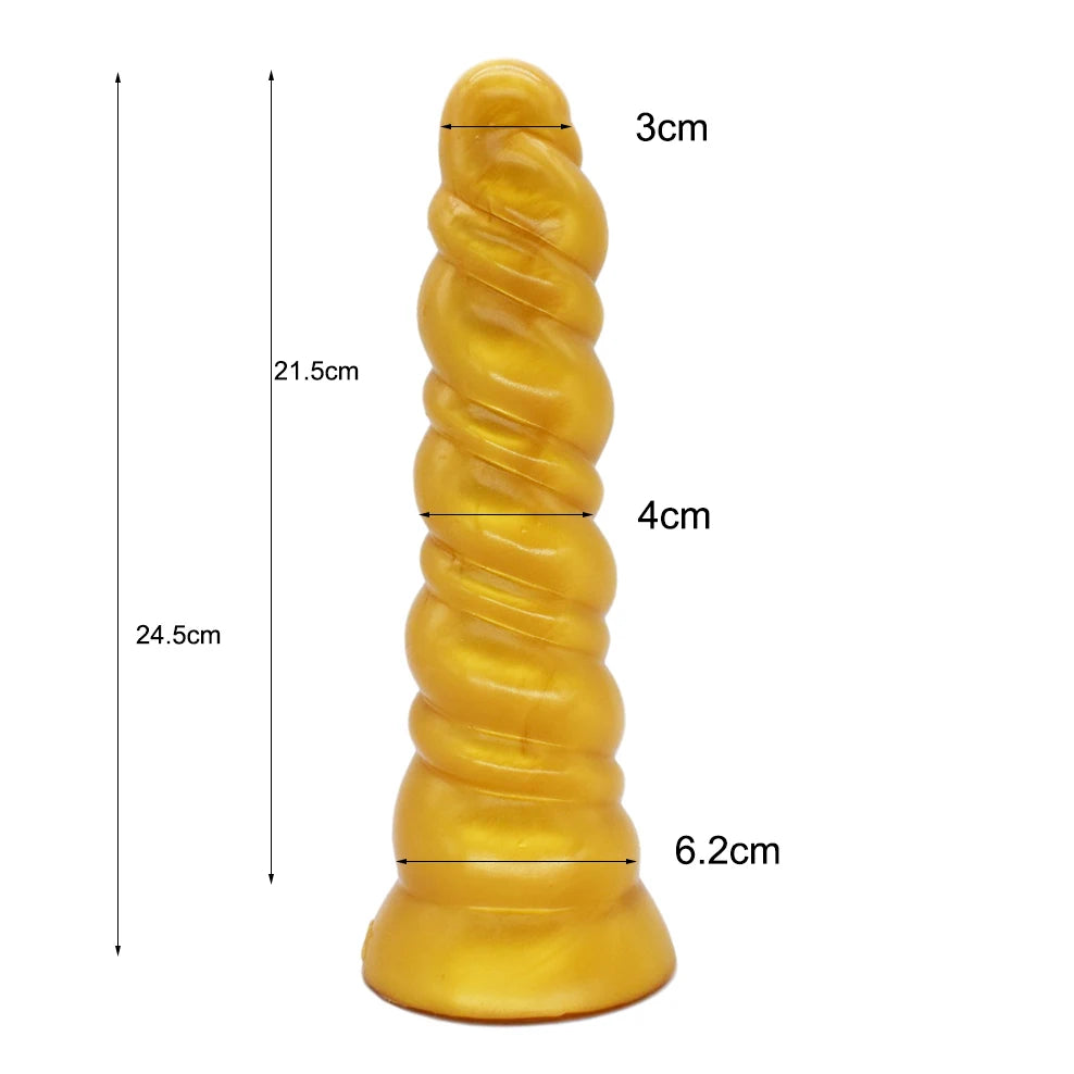 FAAK Gold Large Long Anal Plug With Suction Cup Fantasy Animal Dildos Butt Plug Sex Toys For Women Men Masturbator