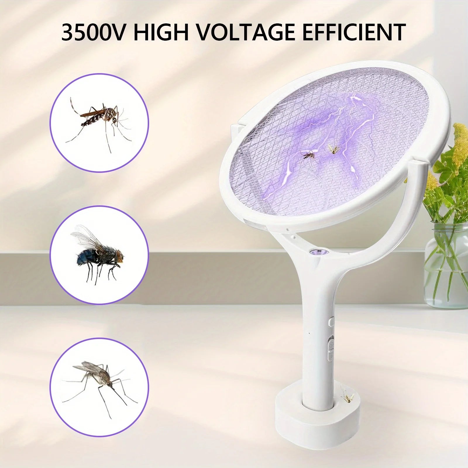 6 in 1 Retractable Mosquito Killer Swatter Racket Electric Fly Trap Bug Lamp Bat for Home House Zapper Insect Extendable Handle