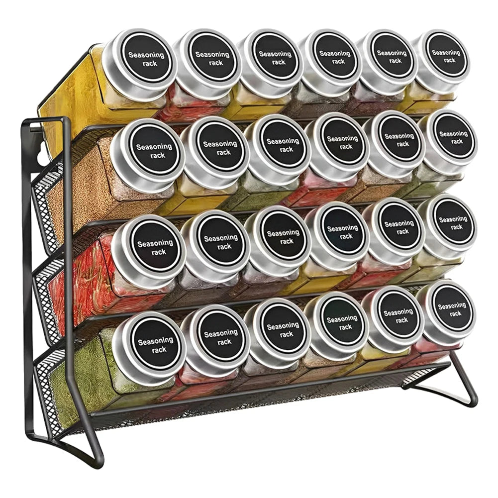 4 Tier Cupboard Storage Shelf Carbon Steel Spice Seasoning Organizer Non-Slip Pantry Organizer Stand for Home Kitchen