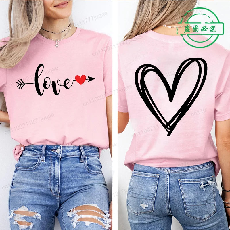 Leopard Heart Shirt T-Shirt Xmas for Women T Shirts Retro Valentine Heart T-Shirts Casual Short Sleeve Tshirt Women Pink Clothes