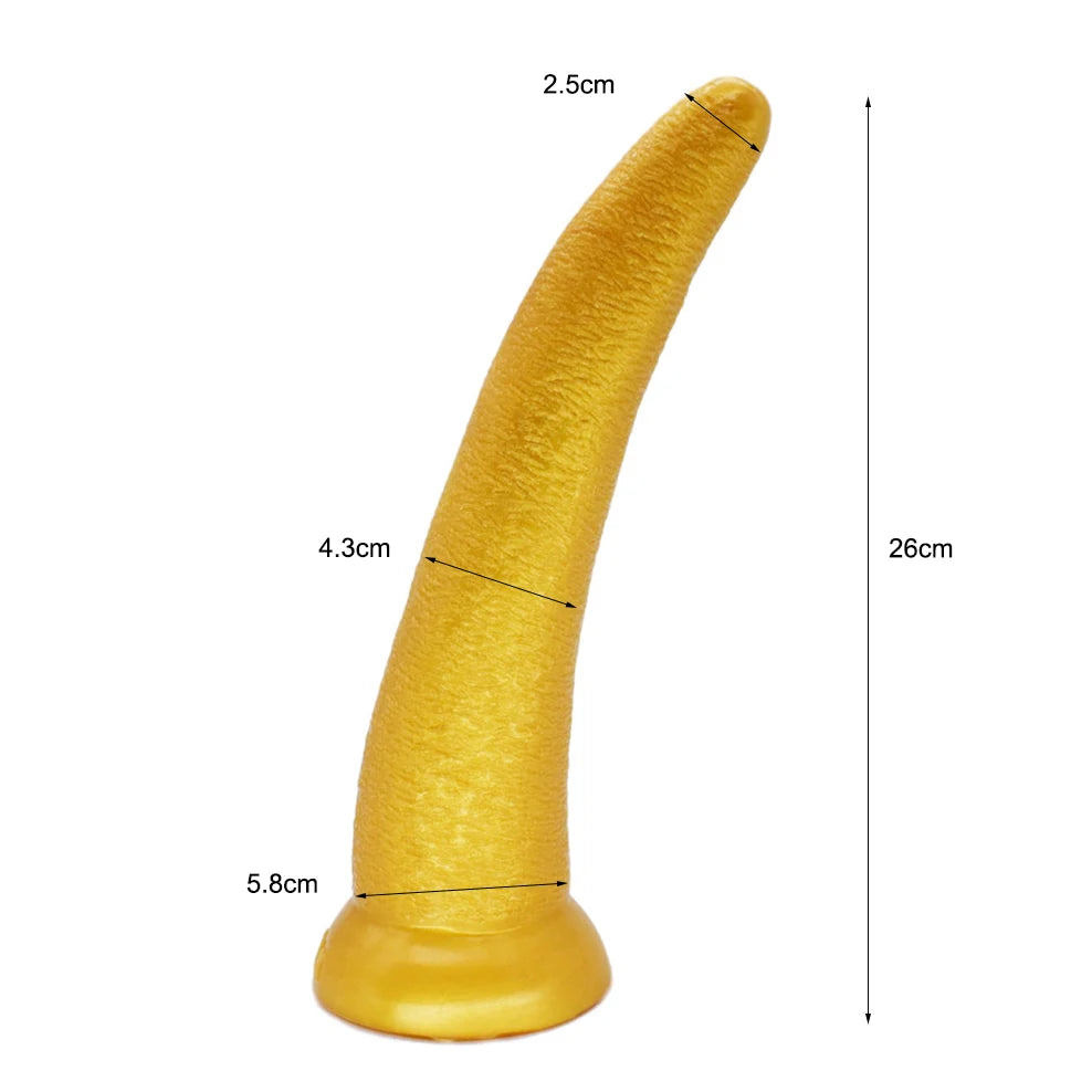 FAAK Gold Large Long Anal Plug With Suction Cup Fantasy Animal Dildos Butt Plug Sex Toys For Women Men Masturbator