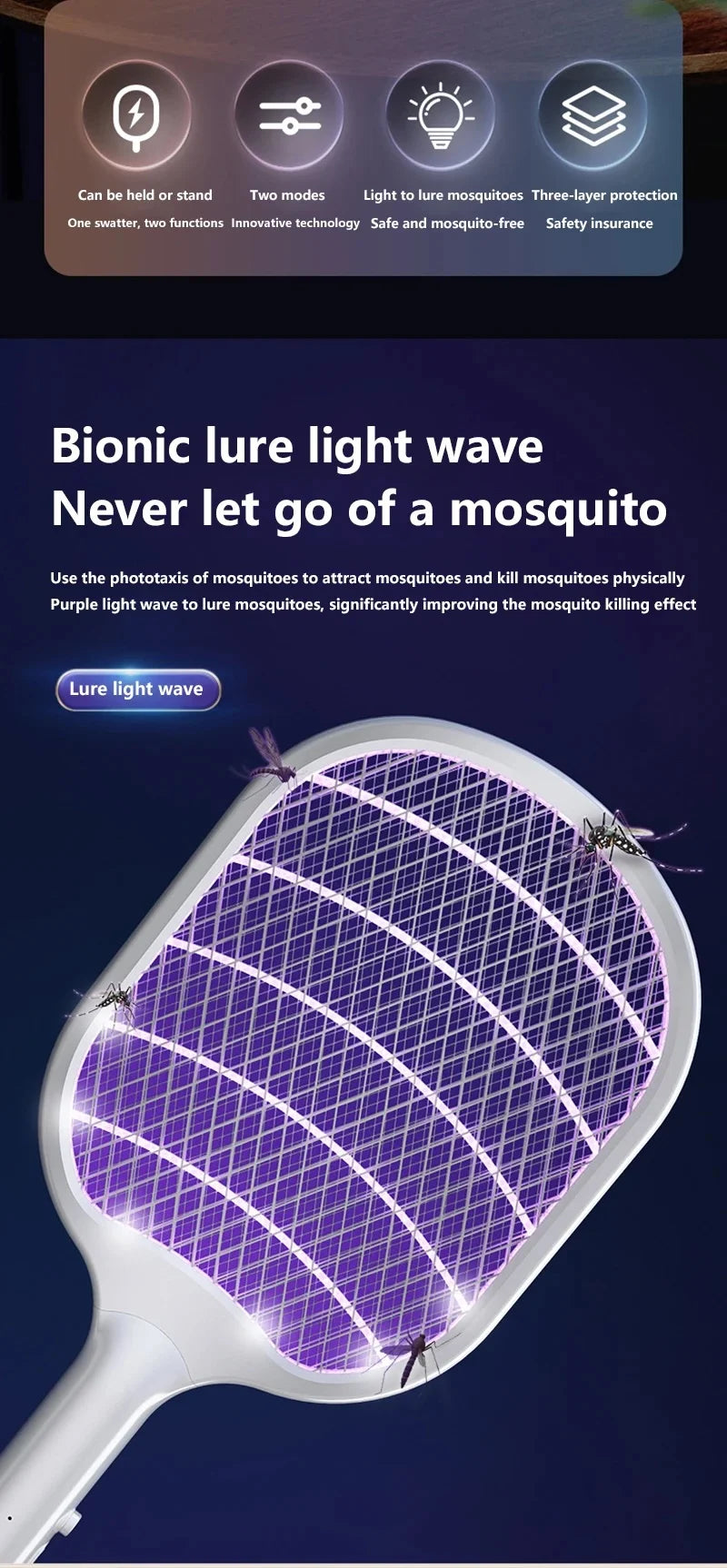 2 In 1 Electric Foldable Mosquito Swatter Killer Lamp Rechargeable Anti Mosquitoes House Lamp Wall-Mounted Fly Bug Trap Home