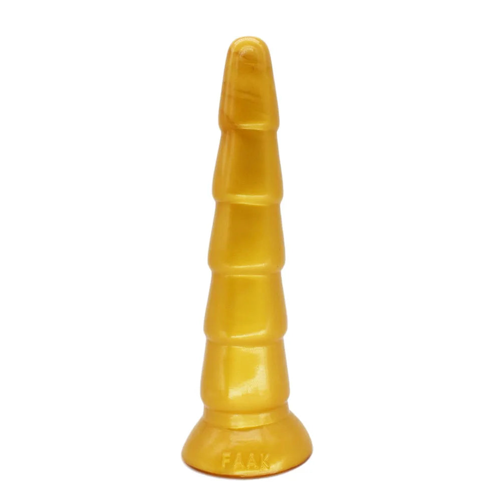 FAAK Gold Large Long Anal Plug With Suction Cup Fantasy Animal Dildos Butt Plug Sex Toys For Women Men Masturbator