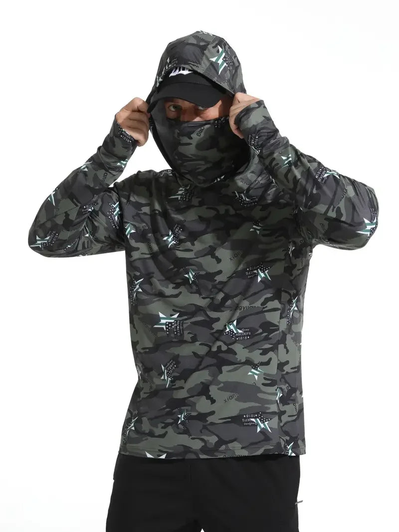 Fishing Shirt Hooded Men Fishing Clothes Outdoor Summer Mask Hoodie Sun Uv Protection Performance Jersey
