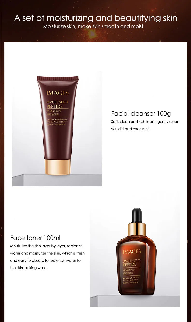 5pcs/Set IMAGES Avocado Skin Care Sets Facial Moisturizing Face Cream Serum Facial Cleanser Eye Cream Skin Care Products