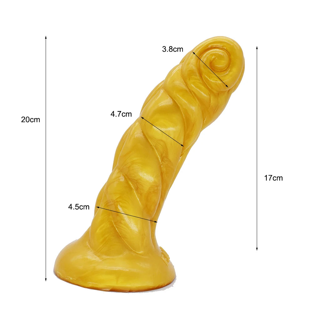 FAAK Gold Large Long Anal Plug With Suction Cup Fantasy Animal Dildos Butt Plug Sex Toys For Women Men Masturbator