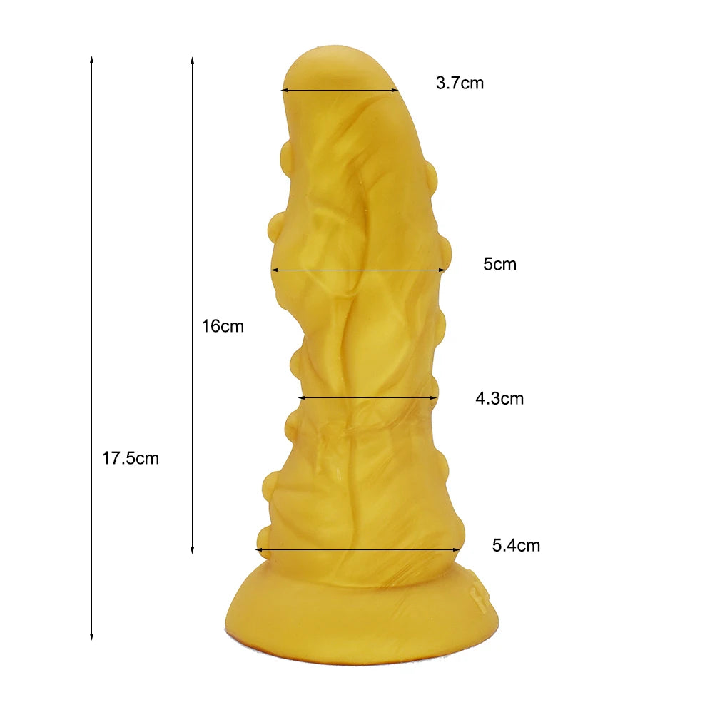 FAAK Gold Large Long Anal Plug With Suction Cup Fantasy Animal Dildos Butt Plug Sex Toys For Women Men Masturbator