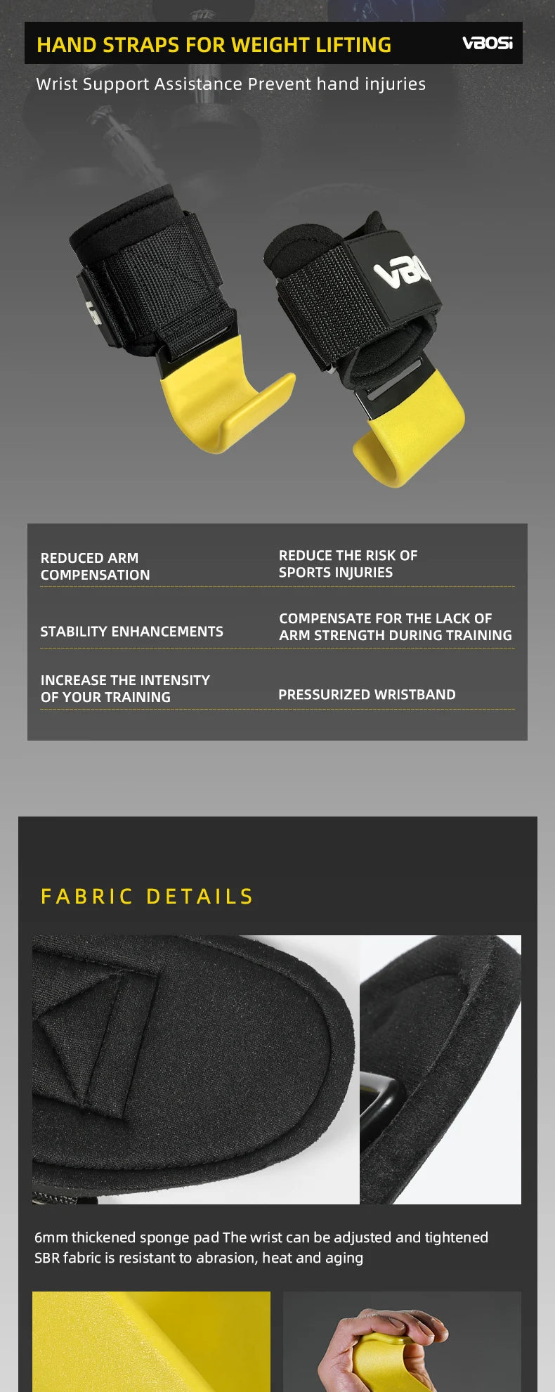 VBOSi Heavy Duty Weightlifting Hooks Wrist Strap Grips Neoprene Padded Steel for Deadlifts Pull-ups Gym Training