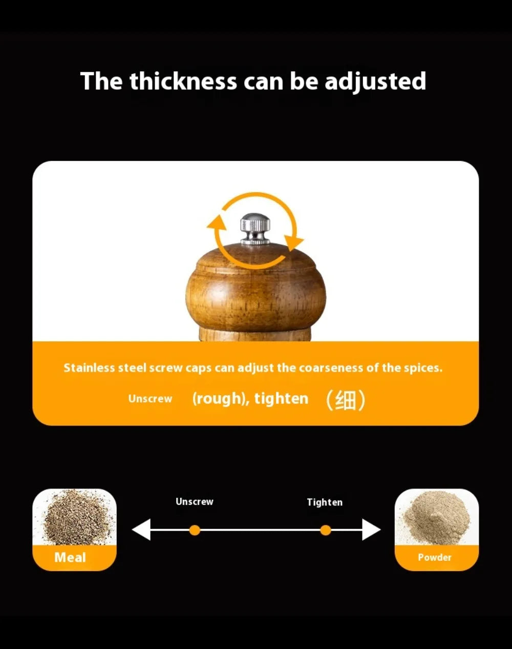 5/8/10inch Wooden Salt Pepper Grinder Mill Shaker Rotor Kitchen Tool Spices Seasoning Gadget Accessory Cooking Essential Items