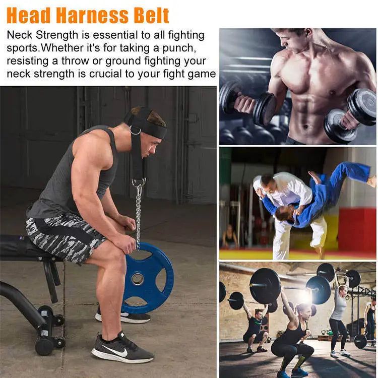 Head Neck Training Harness Adjustable Nylon Strap Weight Bearing Chain Strength Training Gym Fitness Weight Lifting Boxing MMA