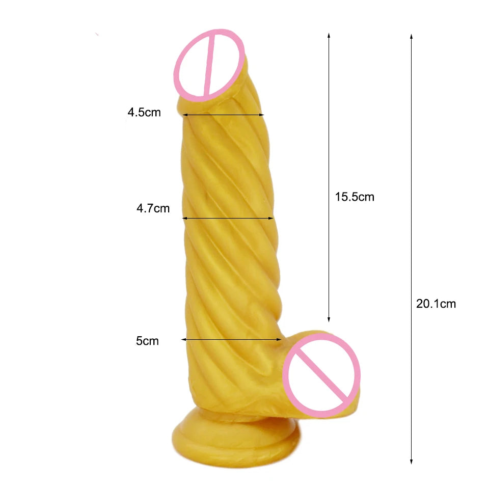 FAAK Gold Large Long Anal Plug With Suction Cup Fantasy Animal Dildos Butt Plug Sex Toys For Women Men Masturbator