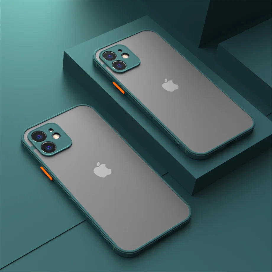 Shockproof Armor Matte Case For iPhone 11 12 13 14 15 16 Pro X XR XS Max 7 8Plus Luxury Silicone Bumper Clear Hard PC Cover Capa