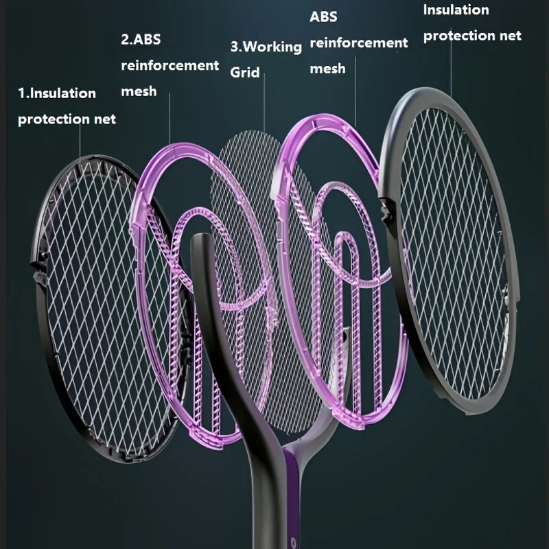 6 in 1 Retractable Mosquito Killer Swatter Racket Electric Fly Trap Bug Lamp Bat for Home House Zapper Insect Extendable Handle