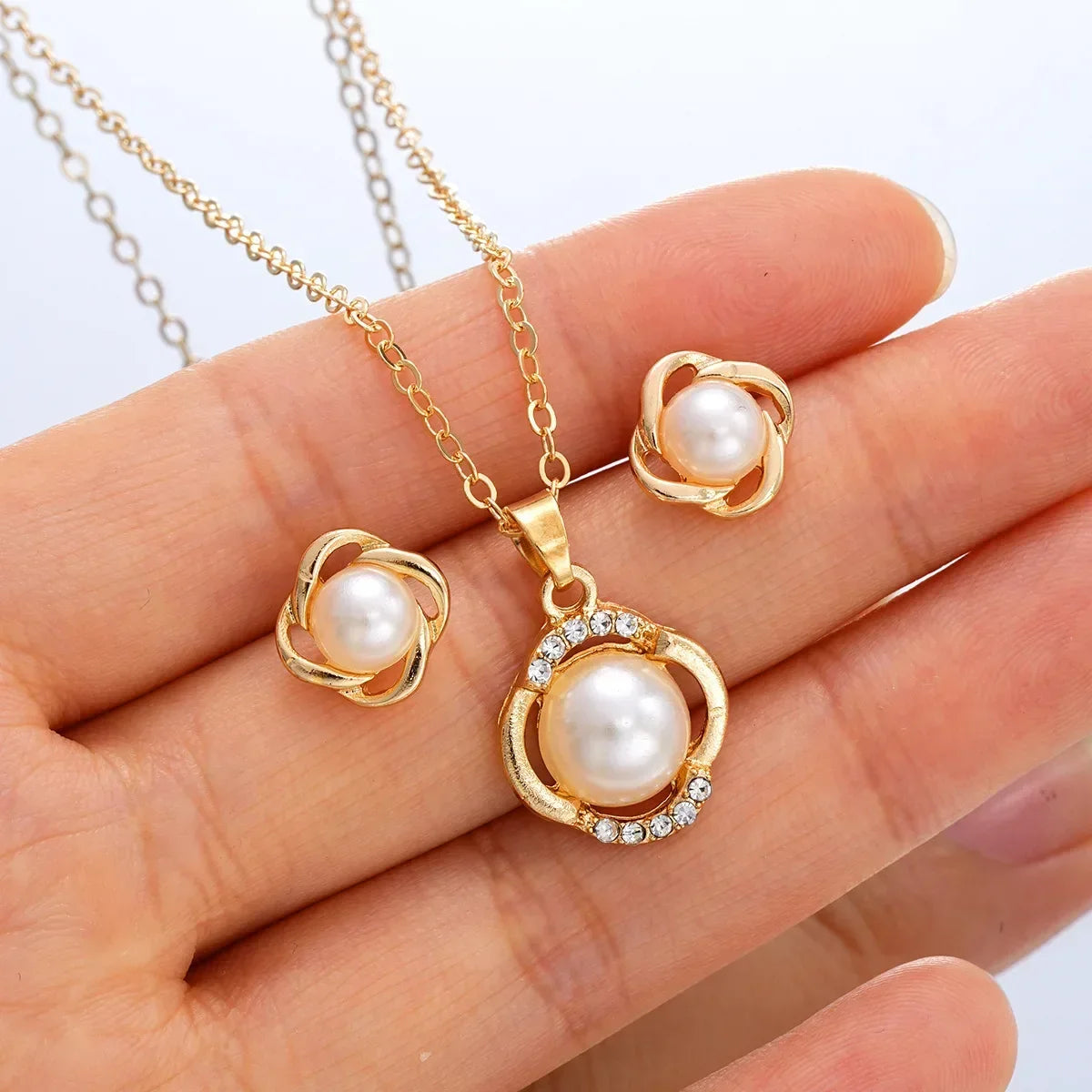Vintage Irregular CCB Imitation Pearl Splicing Water Drop Pendant Tassel Necklace Bracelet Set Women's Fashion Charm Jewelry Set