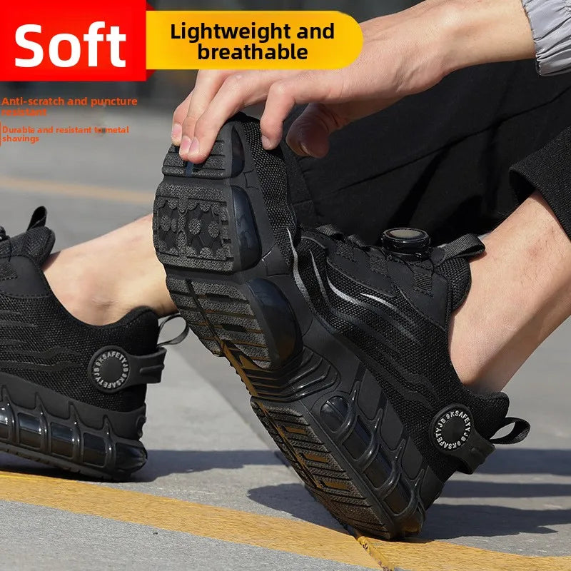 Men's Safety Work Shoes Breathable Lightweight Summer Anti-impact Anti-piercing Button Protection Shoe Construction Site Work...