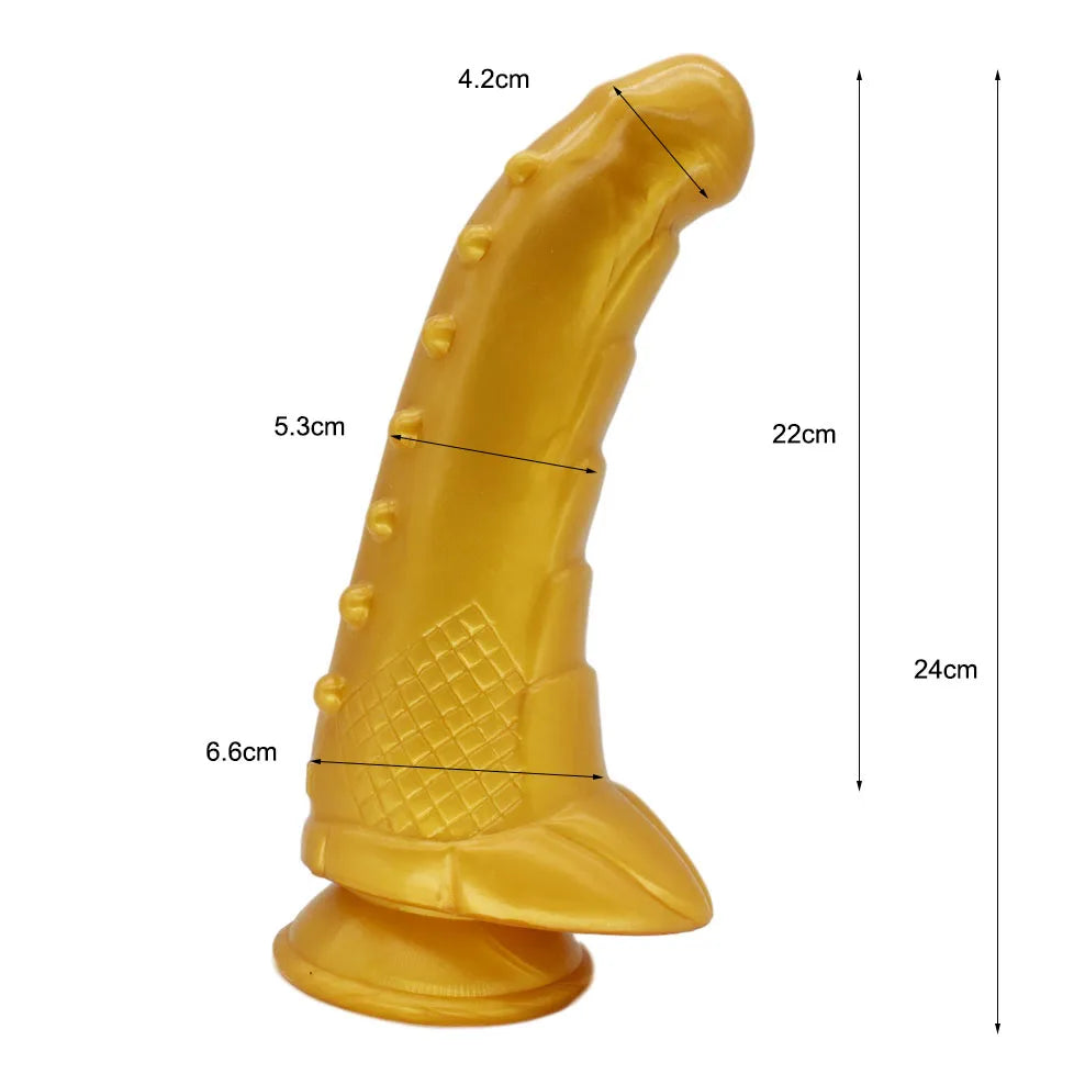 FAAK Gold Large Long Anal Plug With Suction Cup Fantasy Animal Dildos Butt Plug Sex Toys For Women Men Masturbator