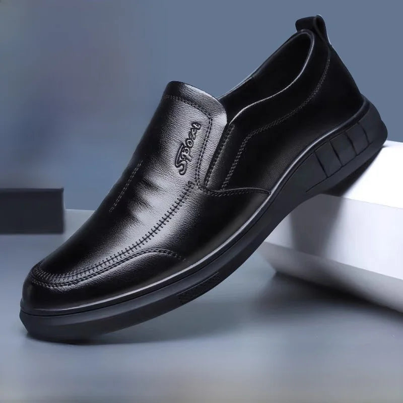 Men's Leather Shoes Breathable Lightweight Business Slip-On Anti-Slip Middle-Aged And Elderly Shoes Comfortable All-Seasons Wear