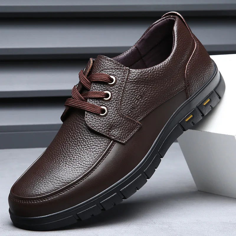 Hot Sale Men Genuine Leather Casual Shoes Soft Sole Walking Shoes Luxury Brand Middle-aged Old Man Dad Lightweight Loafers Shoes