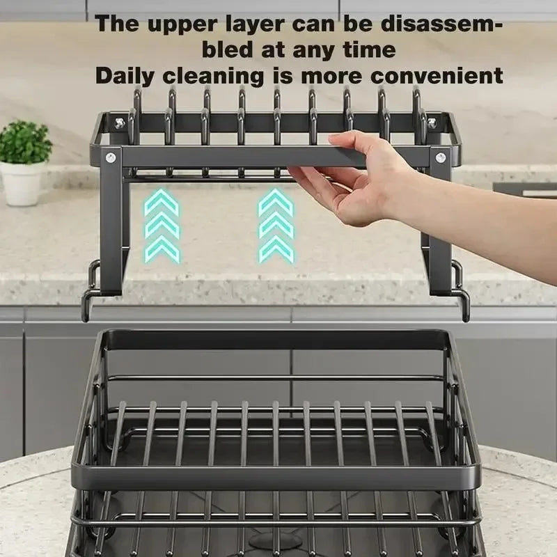 HOT Adjustable Dish Drying Rack & Drainboard Organizer for Kitchen Plates, Over Sink Countertop, Cutlery Storage with Drain Rac