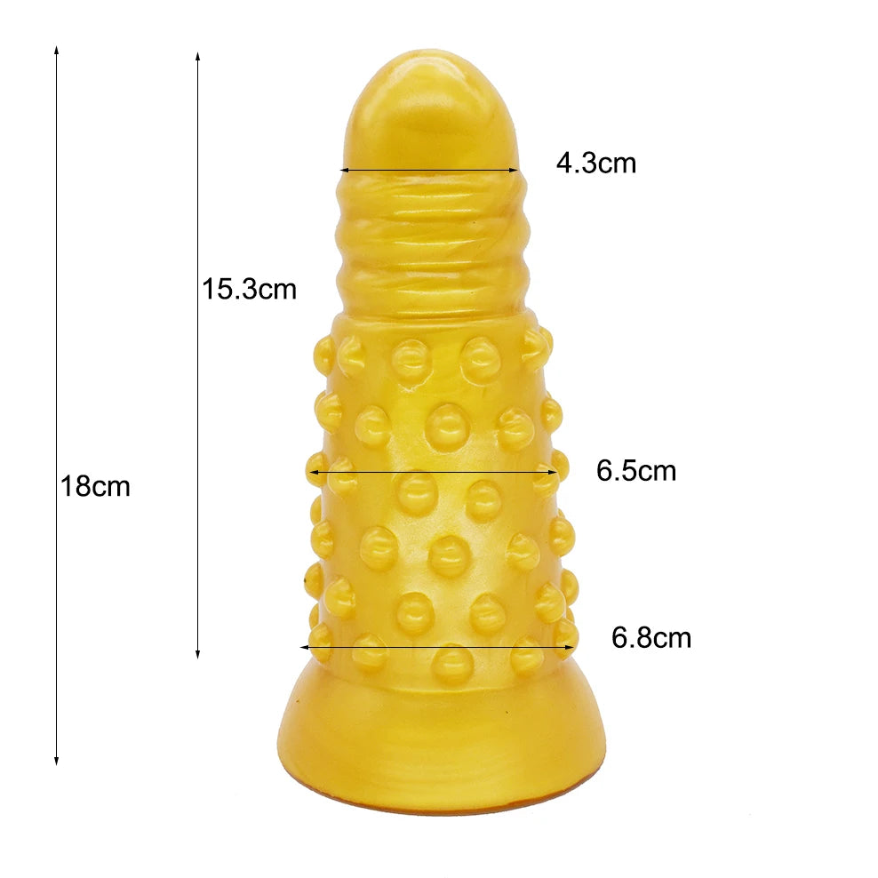 FAAK Gold Large Long Anal Plug With Suction Cup Fantasy Animal Dildos Butt Plug Sex Toys For Women Men Masturbator