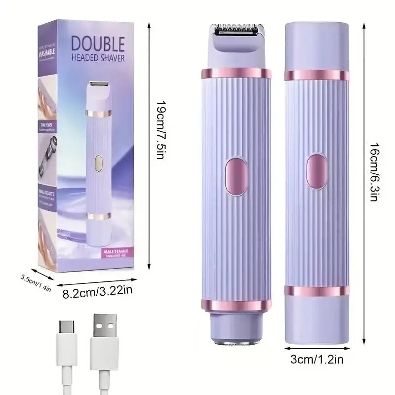 Two in one women's electric shaver - suitable for eyebrows, face, legs, and armpits, portable wet and dry hair remover