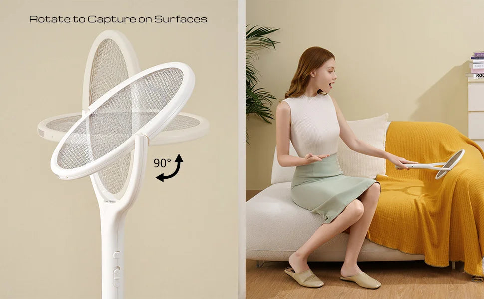 6 in 1 Retractable Mosquito Killer Swatter Racket Electric Fly Trap Bug Lamp Bat for Home House Zapper Insect Extendable Handle