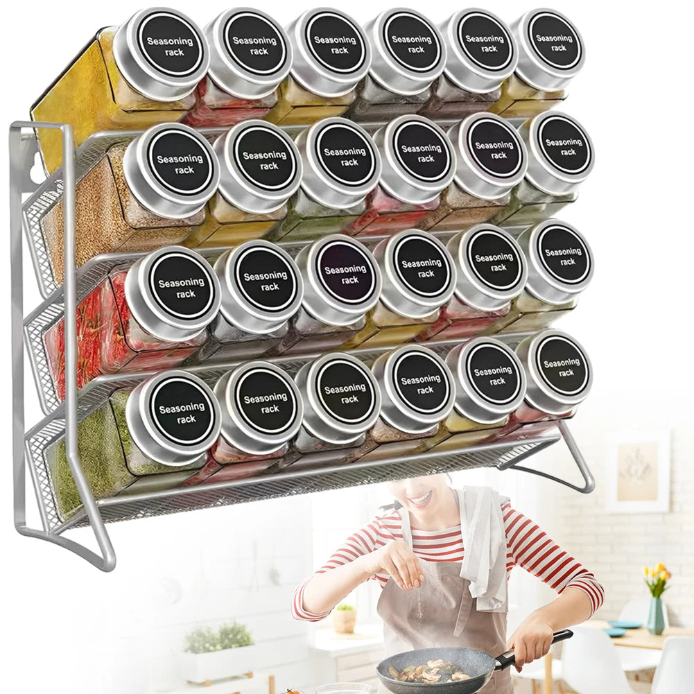 4 Tier Cupboard Storage Shelf Carbon Steel Spice Seasoning Organizer Non-Slip Pantry Organizer Stand for Home Kitchen
