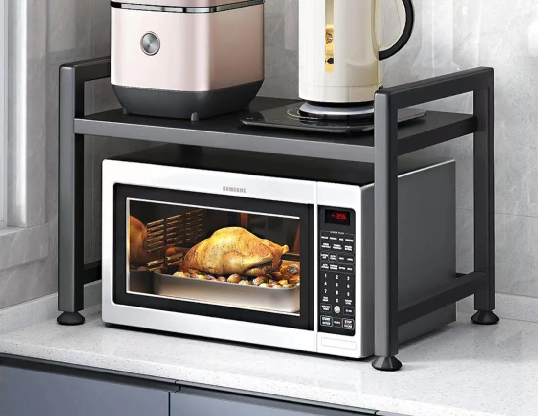 Countertop Kitchen Microwave Storage Rack, Telescopic Desktop Shelf for Rice Cookers and Ovens, A Household Storage Organizer