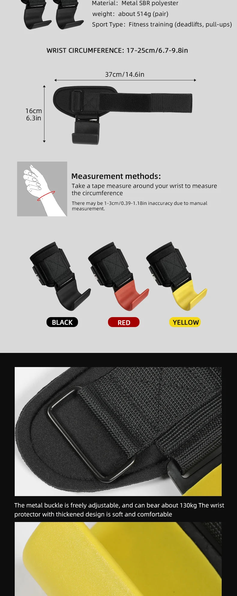 VBOSi Heavy Duty Weightlifting Hooks Wrist Strap Grips Neoprene Padded Steel for Deadlifts Pull-ups Gym Training