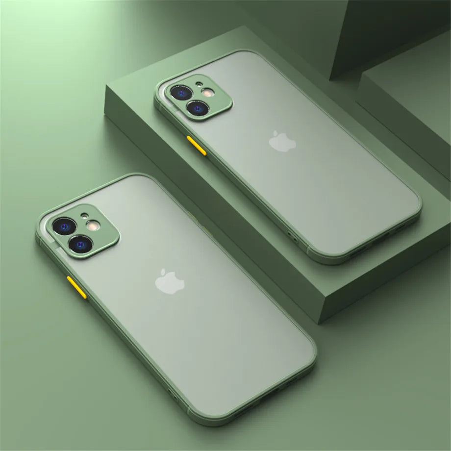 Shockproof Armor Matte Case For iPhone 11 12 13 14 15 16 Pro X XR XS Max 7 8Plus Luxury Silicone Bumper Clear Hard PC Cover Capa