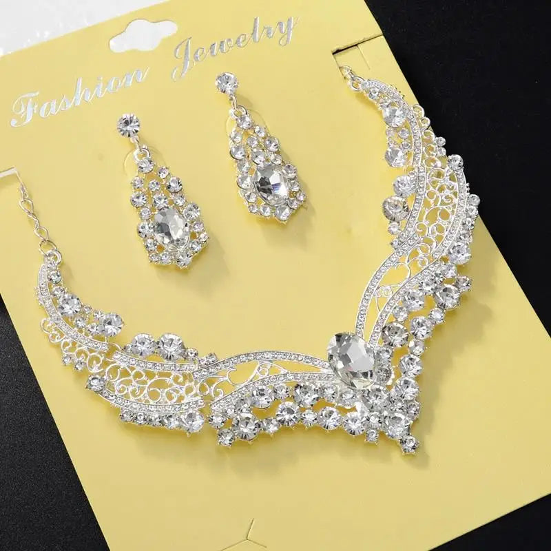 Luxurious Wedding Jewelry Sets for Bridal Bridesmaid Jewelery Drop Earring Necklace Austria Crystal Wholesale Gift