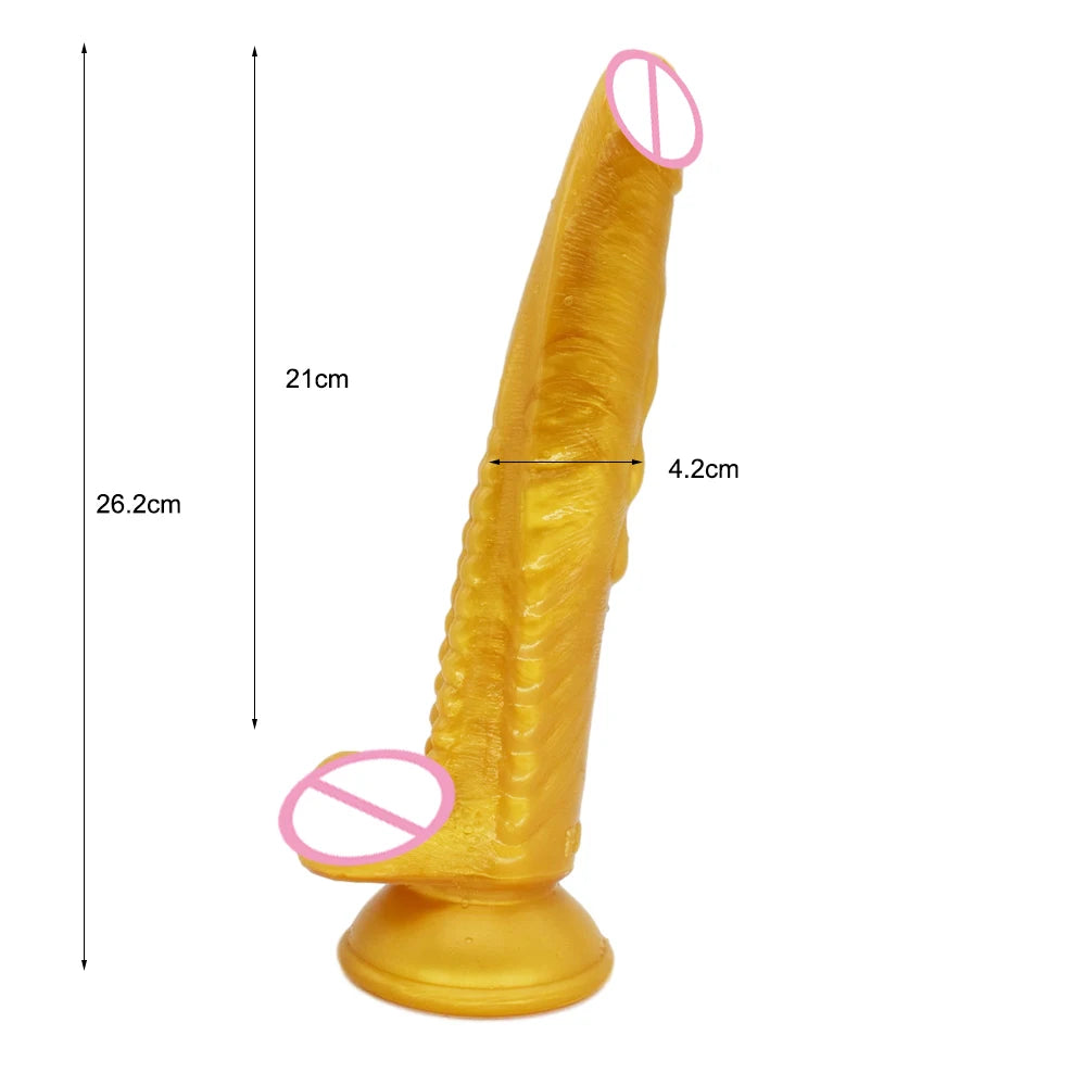 FAAK Gold Large Long Anal Plug With Suction Cup Fantasy Animal Dildos Butt Plug Sex Toys For Women Men Masturbator
