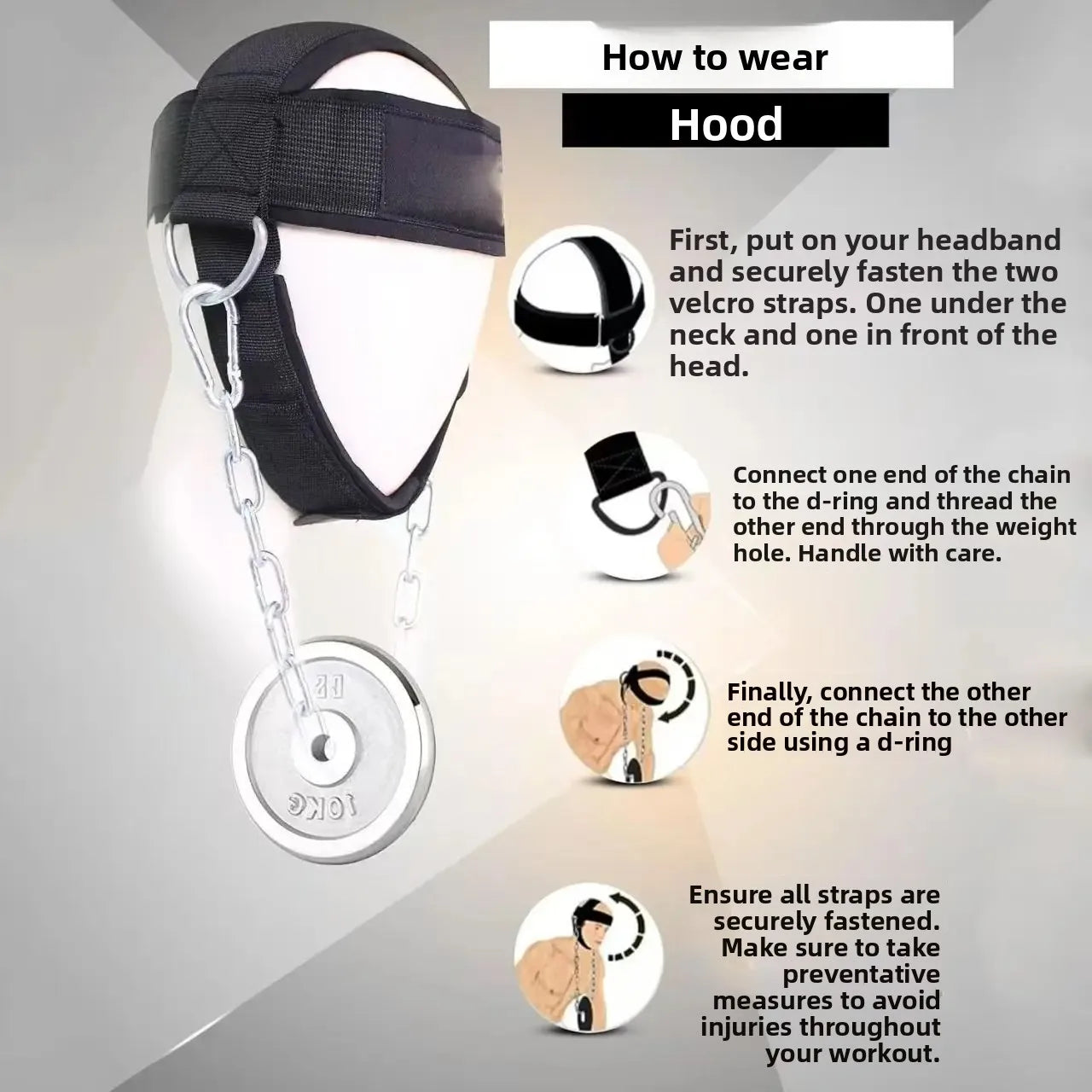 Head Neck Training Harness Adjustable Nylon Strap Weight Bearing Chain Strength Training Gym Fitness Weight Lifting Boxing MMA