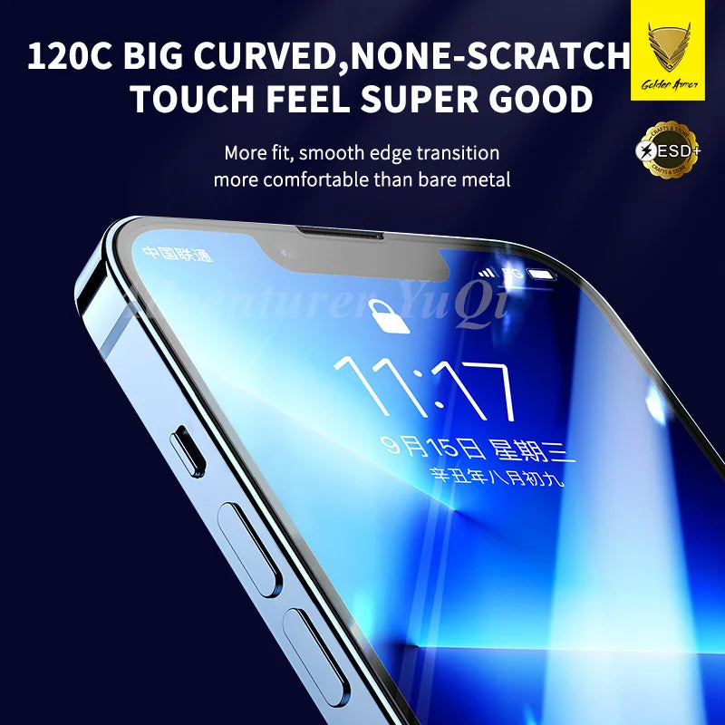 2/4Pcs For iPhone 16e 16 15 14 13 11 Pro Max 17Air Tempered Glass Screen Protector Golden Armor Luxury 12 Full Glue X XR XS Plus