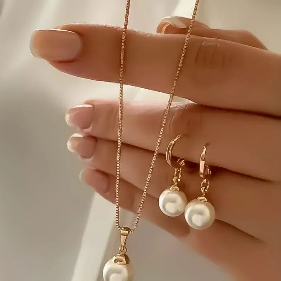 Vintage Irregular CCB Imitation Pearl Splicing Water Drop Pendant Tassel Necklace Bracelet Set Women's Fashion Charm Jewelry Set