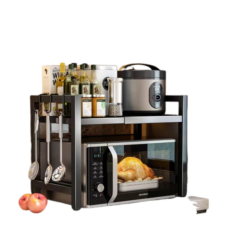 Countertop Kitchen Microwave Storage Rack, Telescopic Desktop Shelf for Rice Cookers and Ovens, A Household Storage Organizer