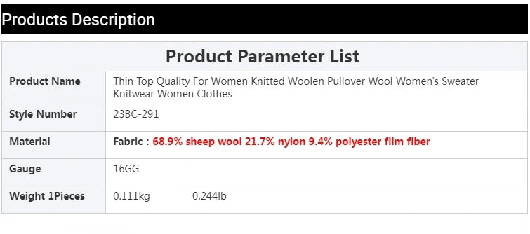 BC-291 Thin Top Quality For Women Knitted Woolen Pullover Wool Women's Sweater Knitwear Women Clothes