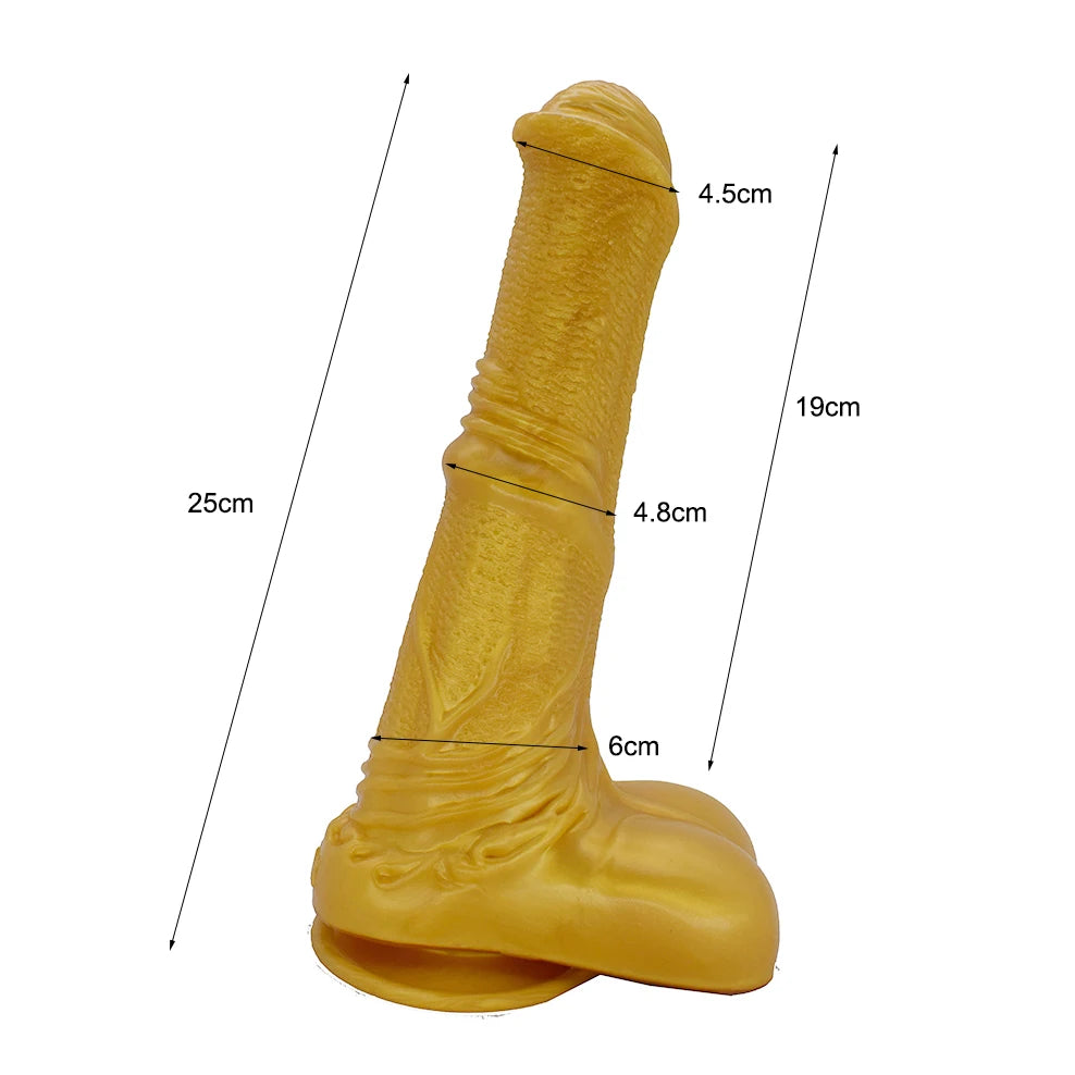 FAAK Gold Large Long Anal Plug With Suction Cup Fantasy Animal Dildos Butt Plug Sex Toys For Women Men Masturbator