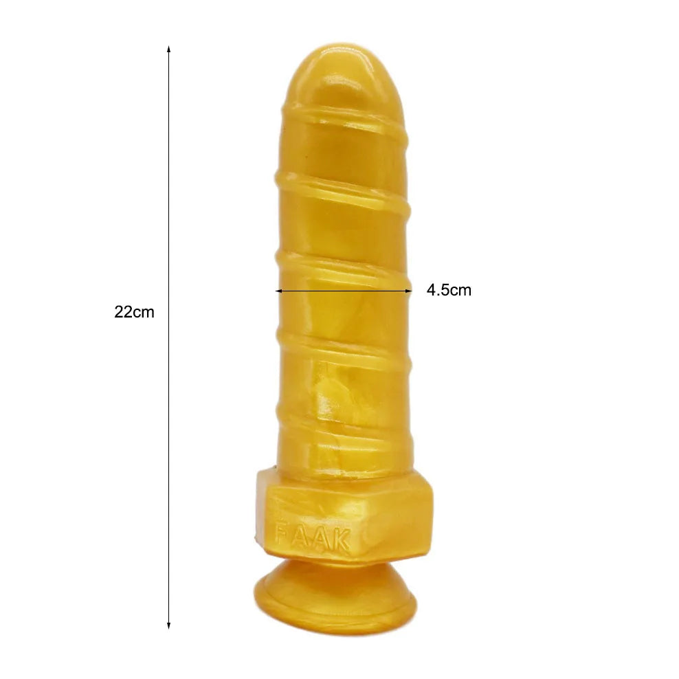 FAAK Gold Large Long Anal Plug With Suction Cup Fantasy Animal Dildos Butt Plug Sex Toys For Women Men Masturbator