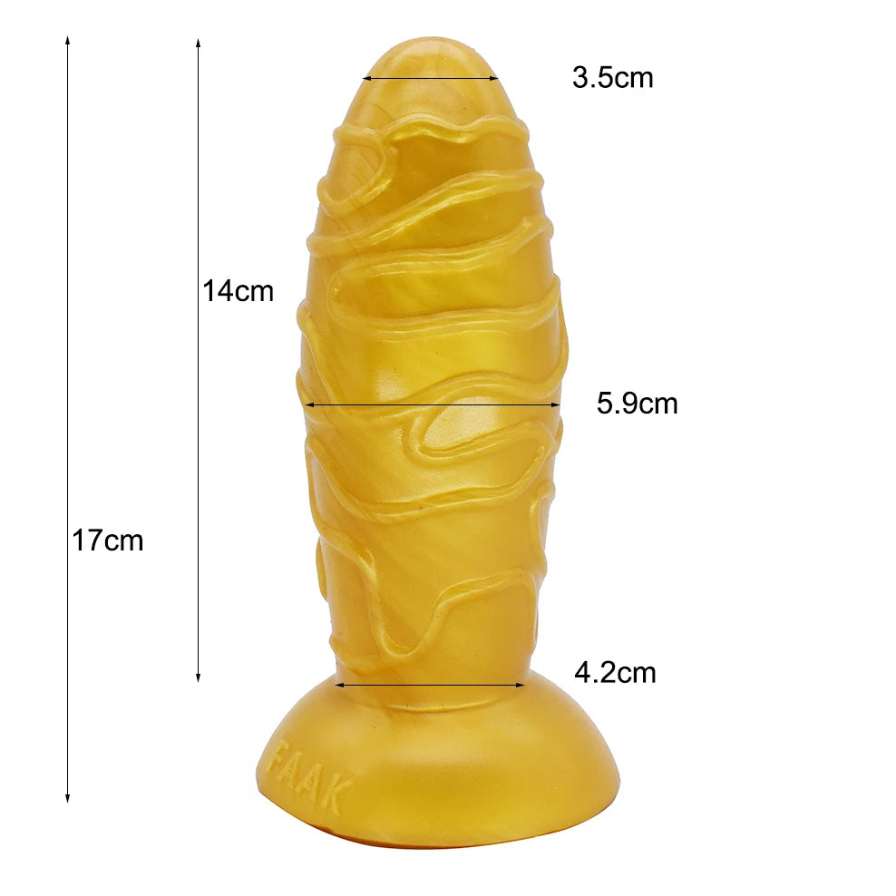 FAAK Gold Large Long Anal Plug With Suction Cup Fantasy Animal Dildos Butt Plug Sex Toys For Women Men Masturbator