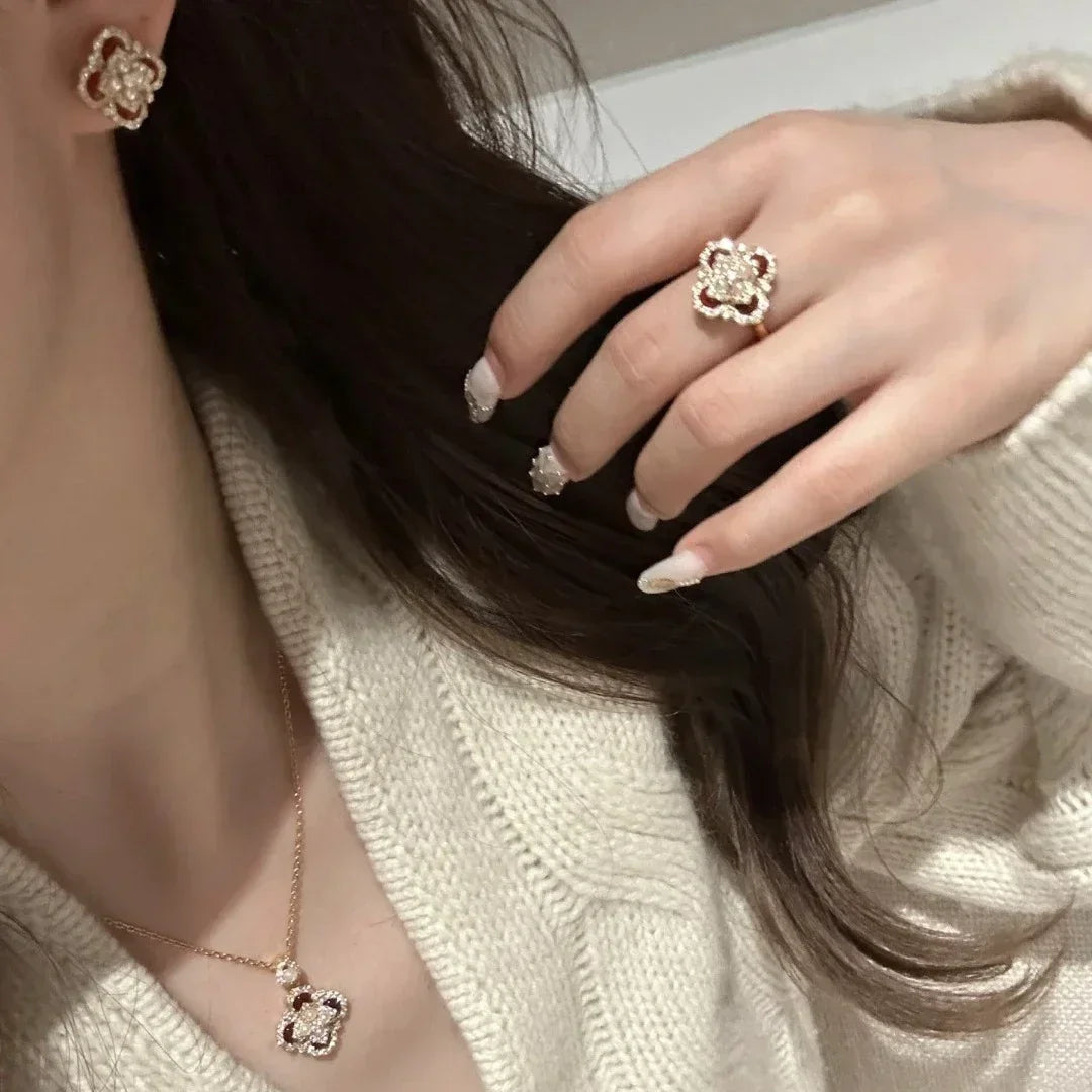 Classic and showy luxury red flower bridal jewelry sets for women exquisite pearl red chalcedony earrings rings necklace